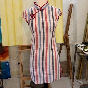 Mandarin cheongsam Dress Size XS Red White Blue